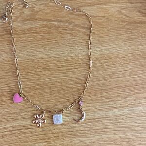 Princess Polly Gold-Plated Charm Necklace with Pink Heart and Moon